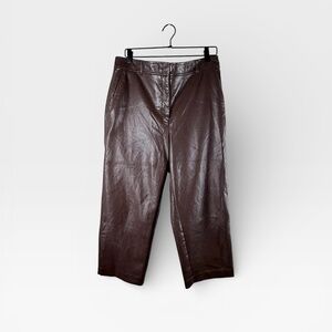Babaton Command Cropped Mid-rise Vegan Leather Brown Trousers‎ Size 14 (I)